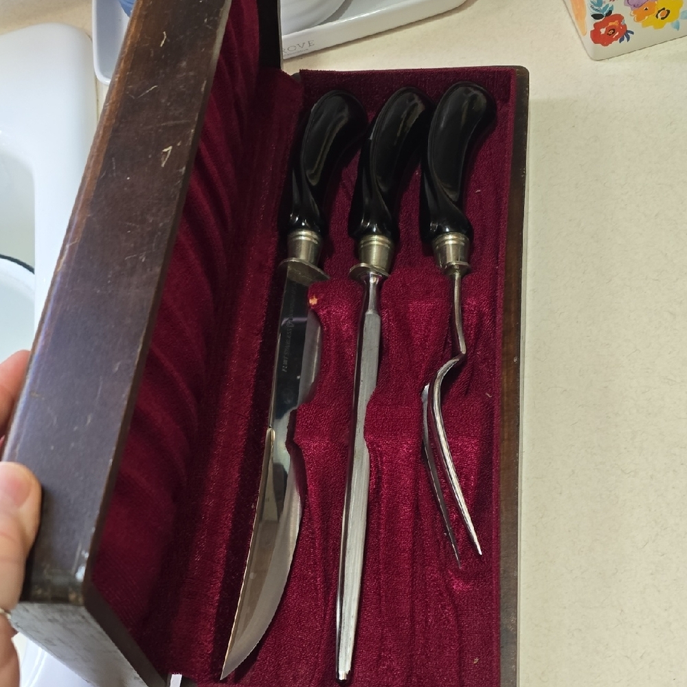 Vintage Flint Cutlery Elegant Black Handle Carving Set